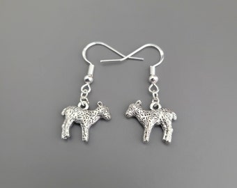 925 Sterling Silver Hook Lamb Sheep Charm Earrings - Lamb earrings, sheep jewellery, sheep earrings, sheep gifts for her, baby lamb earrings