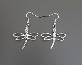 925 Sterling Silver Hook Large Dragonfly Charm Earrings - Dragonfly Earrings, Dragonfly Jewellery, Dragonfly gifts, gifts for her,