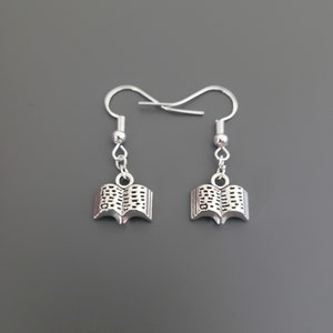 925 Sterling Silver Hook Book Charm Earrings - Book Earrings, Book Jewellery, reading earrings, bookish gifts, book gifts for her, booktok