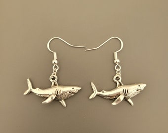 925 Sterling Silver Hook Shark Charm Earrings - Shark Earrings, Shark Jewellery, Shark gifts, gifts for her, animal earrings, silver shark