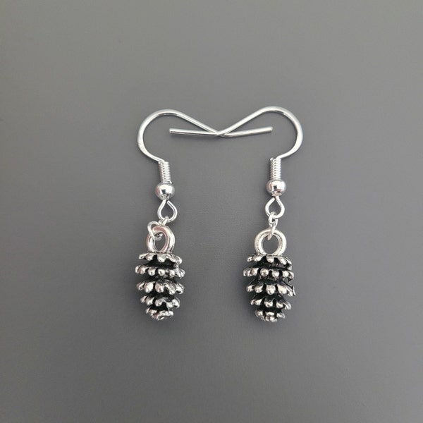 925 Sterling Silver Hook Pine Cone Charm Earrings - Fir Cone Earrings, Autumnal Jewellery, fall earrings, nature earrings, Autumn earrings