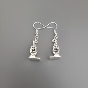925 Sterling Silver Hook Microscope Charm Earrings - Science earrings, biology earrings, chemistry earrings, science gifts, jewellery