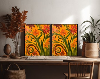 70er druckbare Wand Kunst Boho Art Floral druckbare Wand Kunst Retro druckbare Wand Kunst Retro Dekor 70er Dekor Boho druckbare Wand Kunst