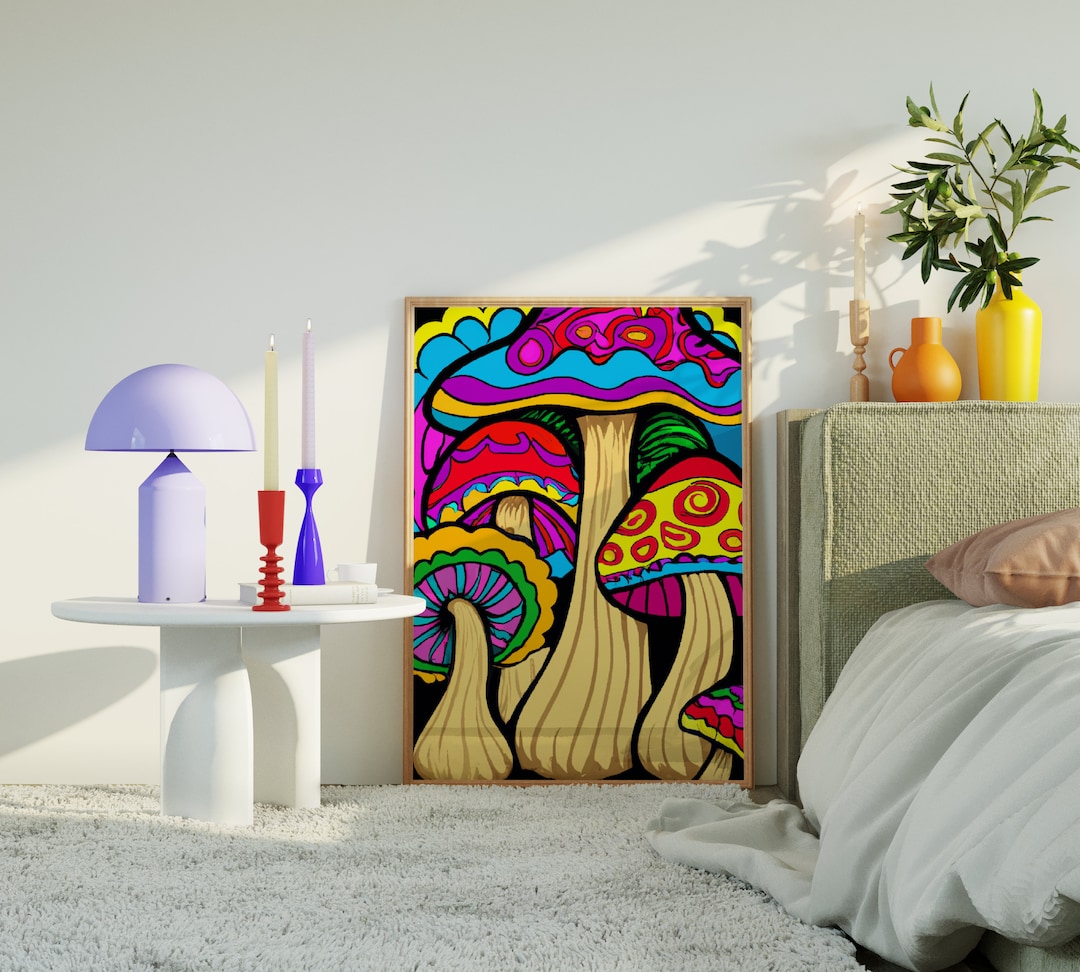 Mushroom Poster Printable Wall Art Psychedelic Poster Trippy Poster 70s ...