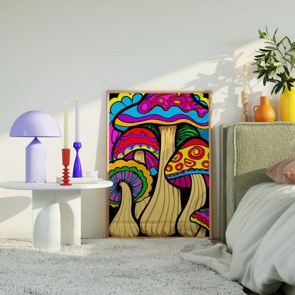 Mushroom Poster Printable Wall Art Psychedelic Poster Trippy Poster 70s Digital Download Retro Decor 70s Art Printable Funky Retro Printable