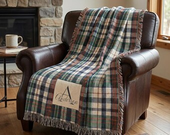 Personalized Wedding Blanket, Woven Plaid Throw, Cotton Anniversary Gift