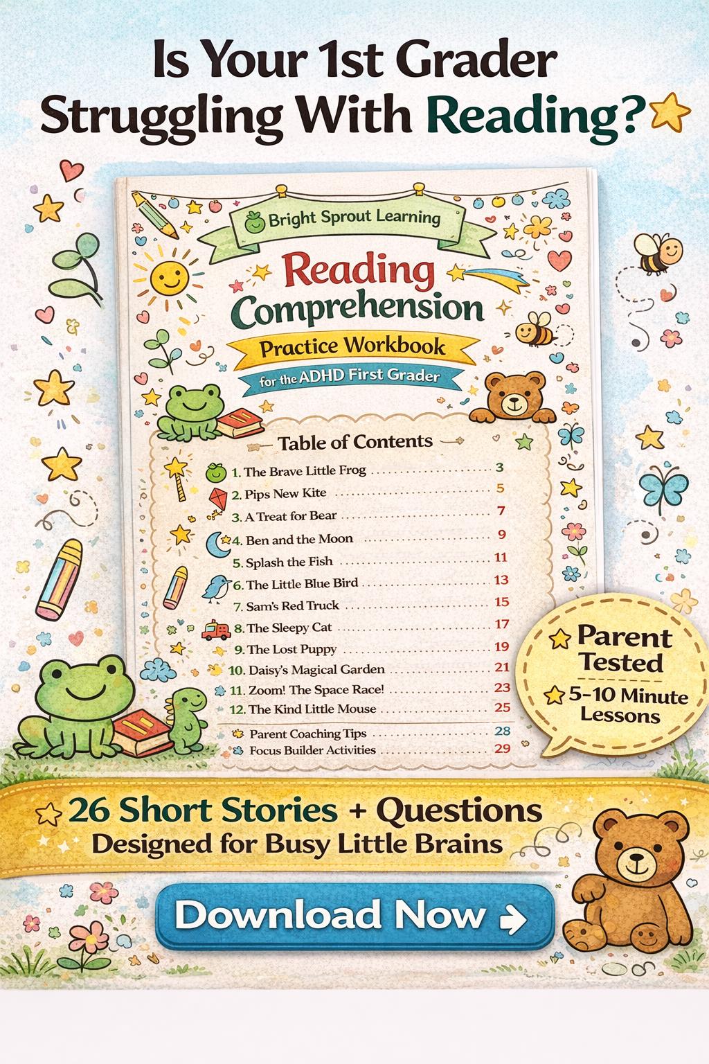 Reading Comprehension Practice Workbook for the ADHD First Grader - Etsy
