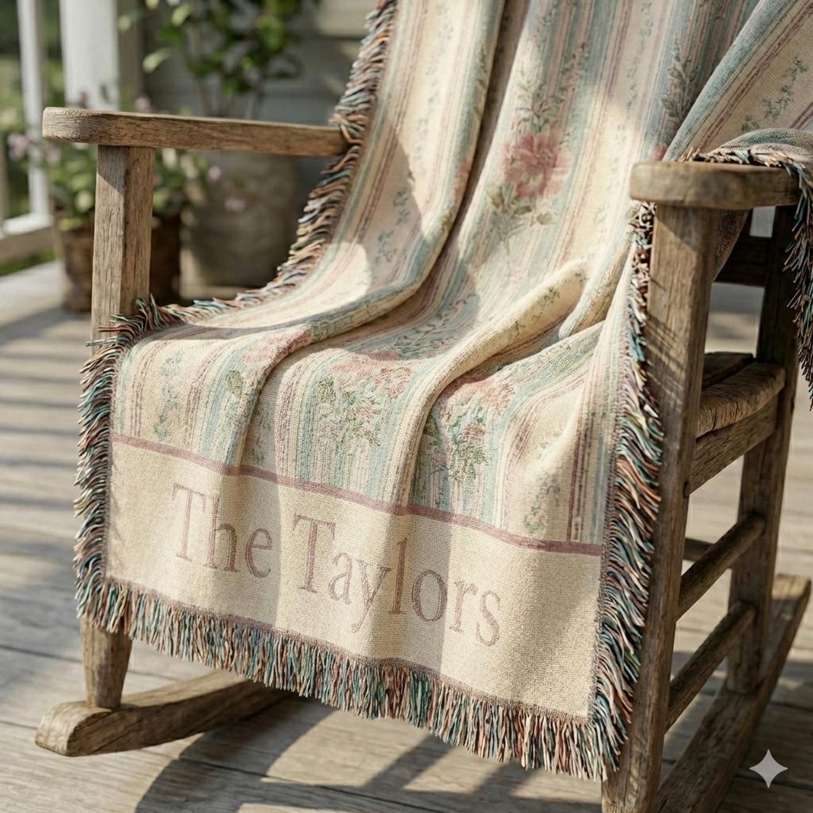 Personalized Woven Cotton Blanket, Cottagecore Floral, Family Name - 60" × 50"
