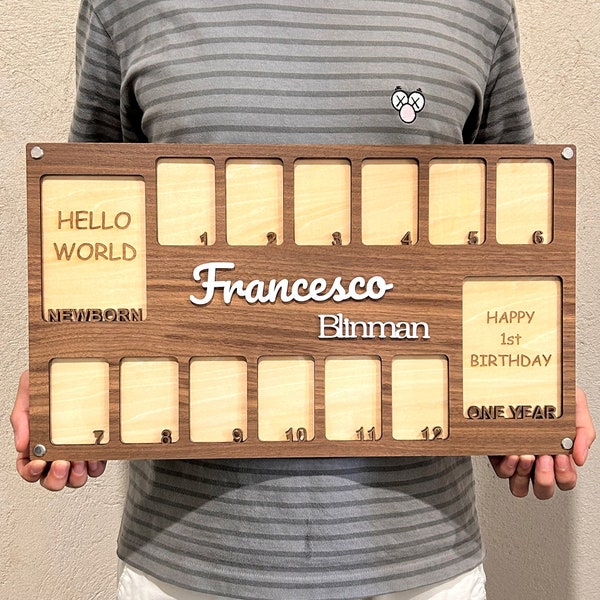 Personalized Baby First Year Photo Frame: Newborn to 12 Months, Plywood & Acrylic
