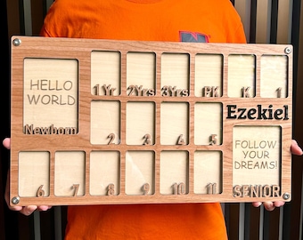 Personalized Newborn to Graduation Photo Frame: Wooden Milestone Keepsake