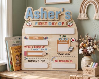 Customizable First Day of School Sign, Reusable Wooden Milestone Board
