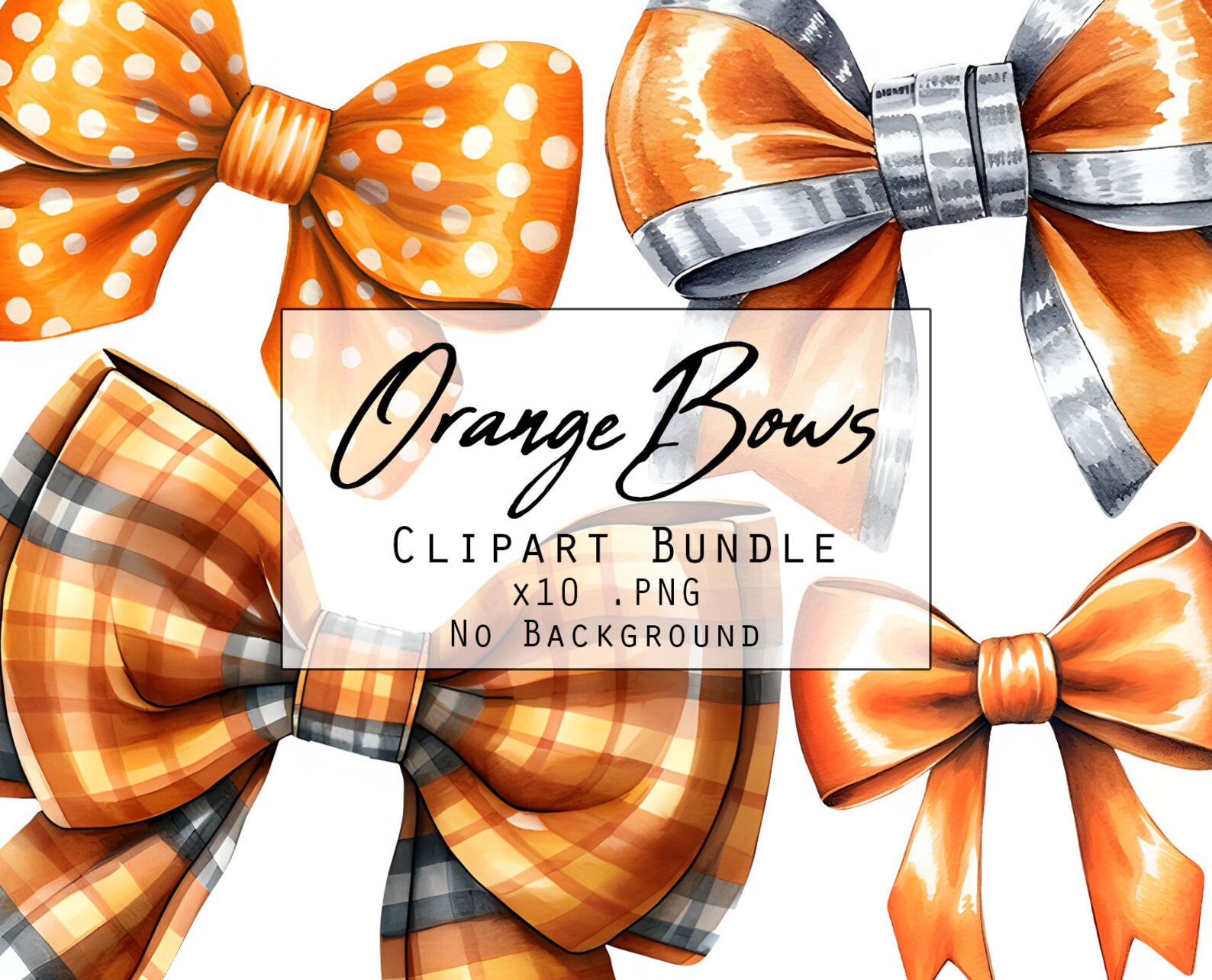 10 Orange Bow Clipart Watercolor Bows High Quality Orange Etsy