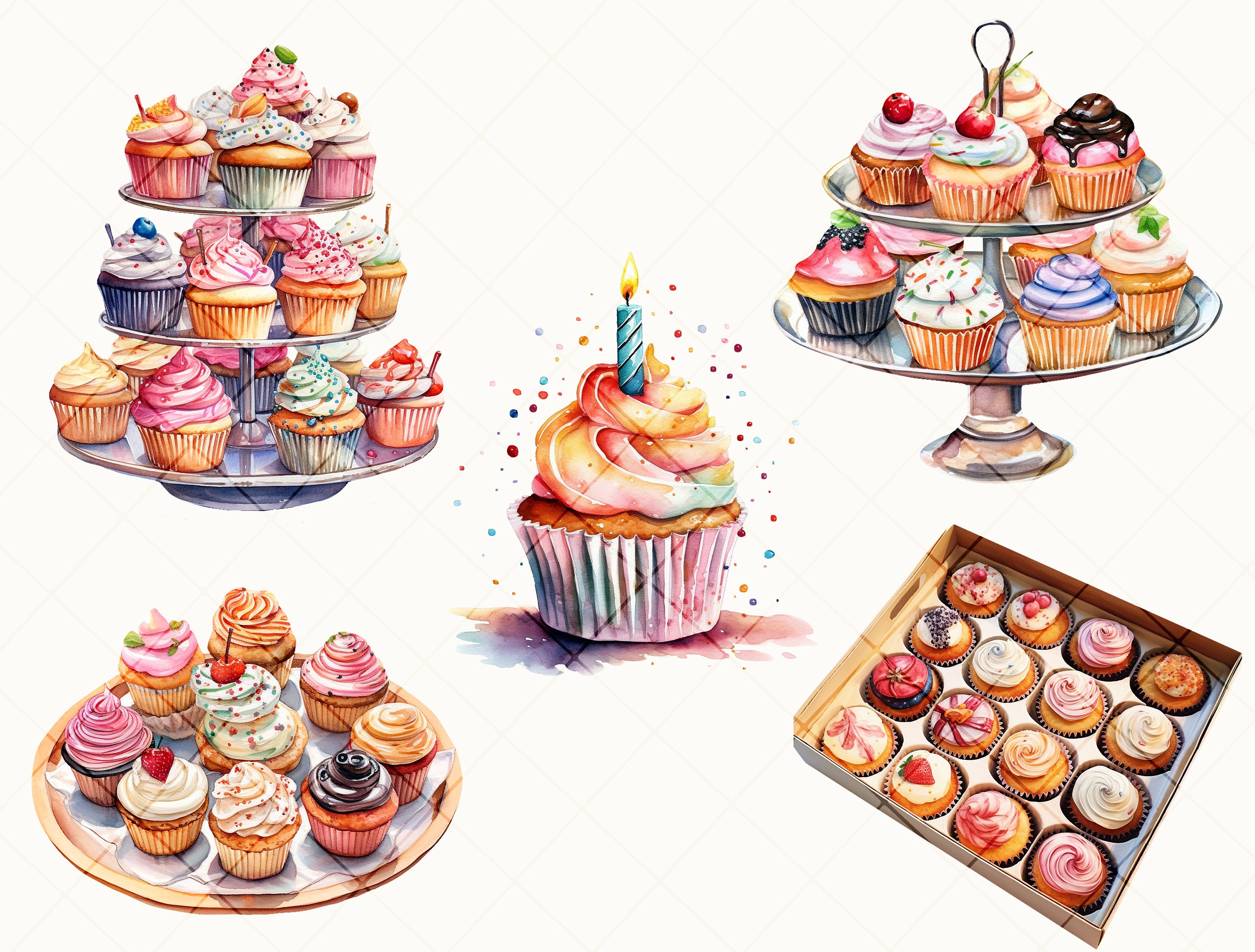 17 Cupcakes Clipart, Watercolor Cupcakes, Cupcake Art, Birthday Art ...