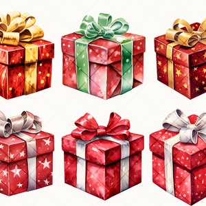24 Christmas Presents Clipart, Watercolor Gift Art, Winter Art, Gifts Digital Art, Commercial Use, Scrapbook, Junk Journal, Instant Download zdjęcie 3