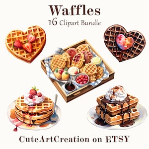 16 Waffle Clipart, Watercolor Waffles, Waffles Art, Digital Art, Commercial Use, Scrapbook, Junk Journal, Instant Download