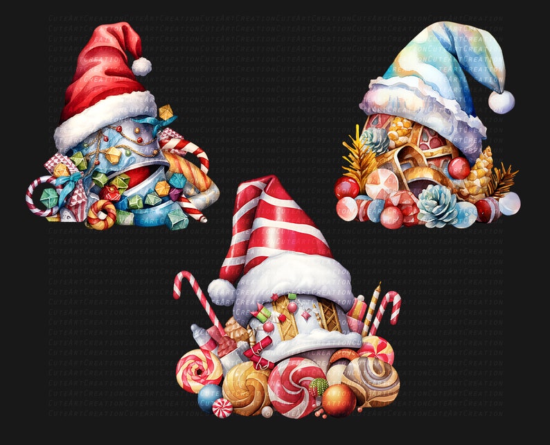 14 Christmas Santas Hats Clipart, Watercolor Hats, Quality Patterns