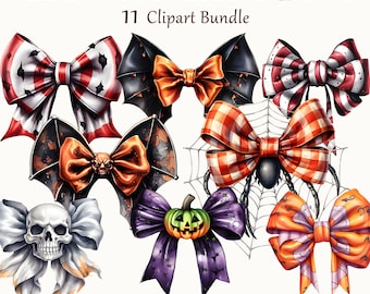 11 Halloween Horror Bows Clipart, Watercolor Bows, Halloween Art, Digital Art, Commercial Use, Scrapbook, Junk Journal, Instant Download