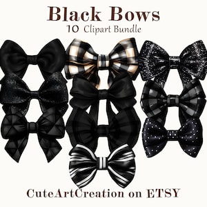 10 Black Bow Clipart, Watercolor Bows, Quality Black Pattern Bow Art, Digital Art, Commercial Use, Scrapbook, Junk Journal, Instant Download