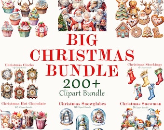 Big Bundle 200+ Christmas Clipart, Holidays Watercolor, Quality Art, Digital Art, Commercial Use, Scrapbook, Junk Journal, Instant Download