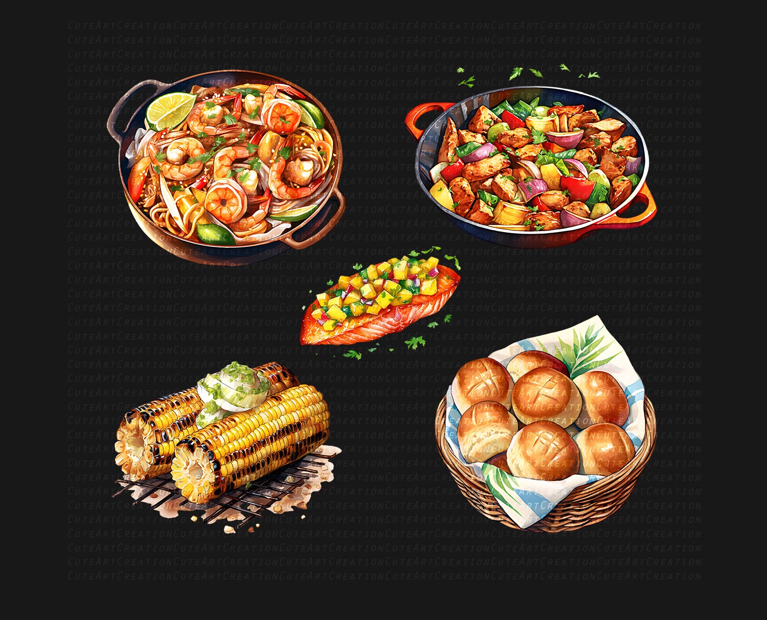 30 Tropical Food Clipart Watercolor Tropical Food Food Art - Etsy