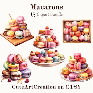 15 Macaron Clipart, Watercolor Macaron, Macarons Art, Digital Art, Commercial Use, Scrapbook, Junk Journal, Instant Download