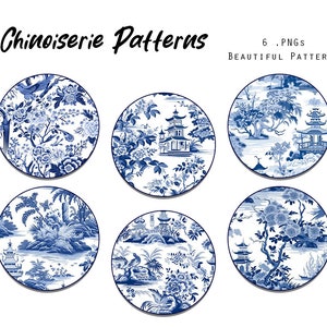 Chinoiserie Digitales Papier, Nahtloses Muster Chinoiserie, Weiß Blaue Drucke, Chinoiserie Hintergrund, Digitales Papier, Kommerzielle Nutzung, Scrapbook