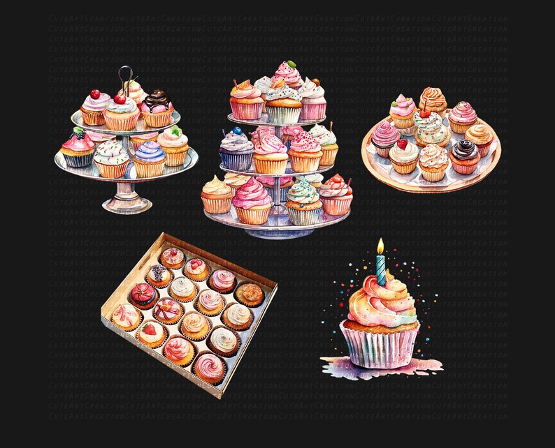 17 Cupcakes Clipart Watercolor Cupcakes Cupcake Art - Etsy