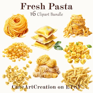16 Fresh Pasta Clipart, Watercolor Pasta, Homemade Pasta Art, Pasta Digital Art, Commercial Use, Scrapbook, Junk Journal, Instant Download