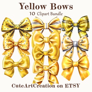 10 Yellow Bow Clipart, Watercolor Bows, High Quality Yellow Bow Art, Digital Art, Commercial Use, Scrapbook, Junk Journal, Instant Download