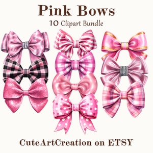 10 Pink Bow Clipart, Watercolor Bows, High Quality Pink Bow Art, Digital Art, Commercial Use, Scrapbook, Junk Journal, Instant Download