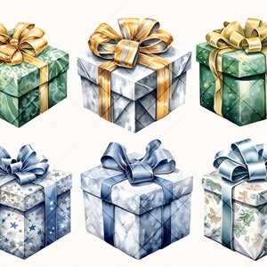 24 Christmas Presents Clipart, Watercolor Gift Art, Winter Art, Gifts Digital Art, Commercial Use, Scrapbook, Junk Journal, Instant Download zdjęcie 5