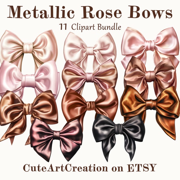 11 Metallic Bow Clipart, Watercolor Bows, Quality Rose Satin Bow Art, Digital Art, Commercial Use, Scrapbook, Junk Journal, Instant Download