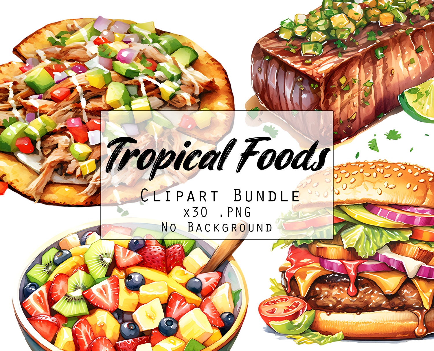 30 Tropical Food Clipart Watercolor Tropical Food Food Art - Etsy