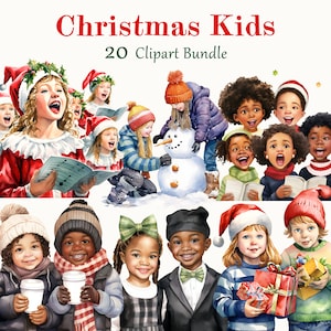 20 Christmas Kids Clipart, Watercolor Children Art, Winter Art, Digital Art, Commercial Use, Scrapbook, Junk Journal, Instant Download