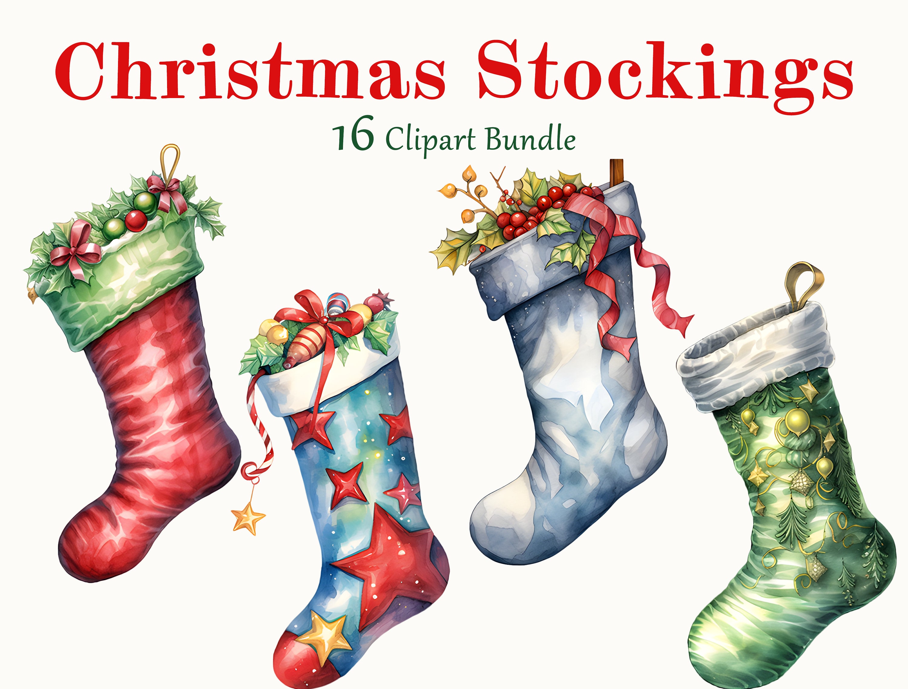 16 Christmas Stockings Clipart Watercolor Stockings Art - Etsy