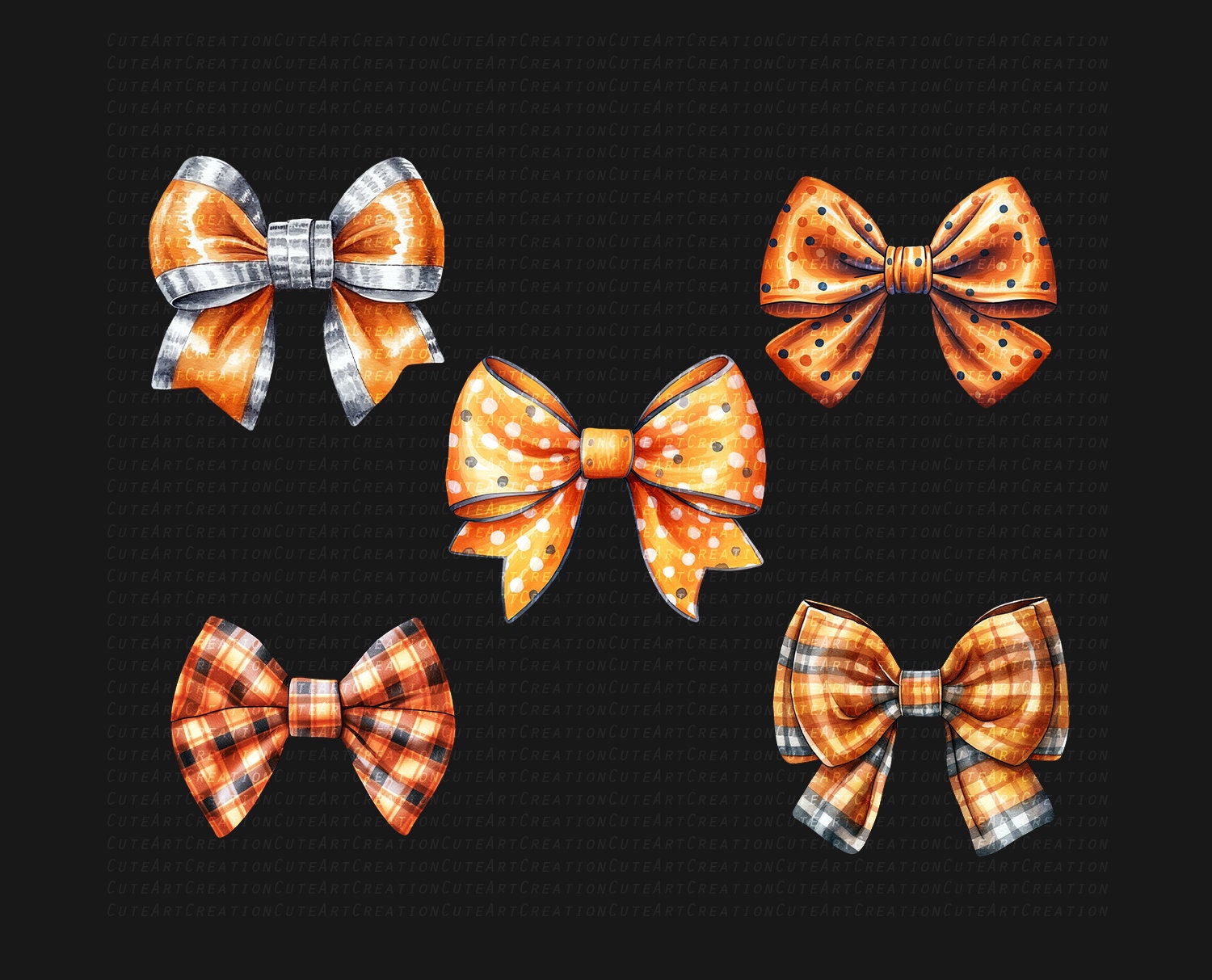 10 Orange Bow Clipart, Watercolor Bows, High Quality Orange Bow Art