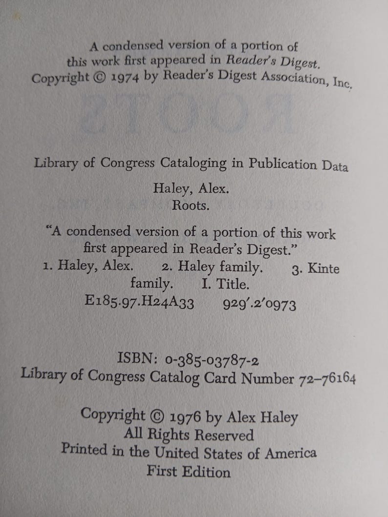 First Edition Roots by Alex Haley 1976 image 5