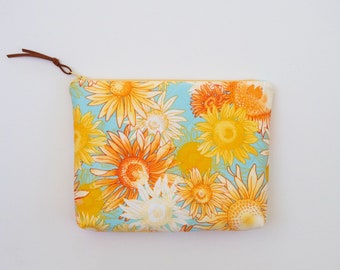 Sunflower Quilted Zipper Pouch, Cotton Cosmetic Bag