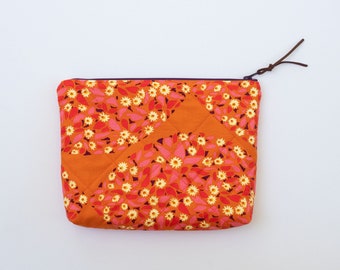 Floral Quilted Zipper Pouch, Medium Handmade Cosmetic Bag