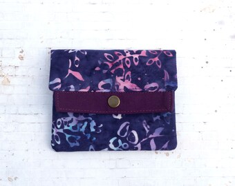 Botanical Batik Fabric Mini Wallet, Handmade Slim Coin Purse