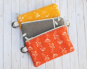 Botanical Coin Zipper Pouch, Charley Harper Organic Cotton, D-Ring Mini Wallet