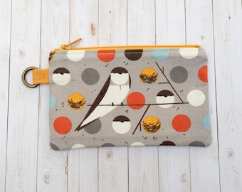 Swallow Coin Zipper Pouch with D-Ring, Charley Harper Mini Wallet