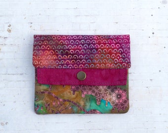Pink Floral Batik Wallet, Handmade Cotton Mini Wallet