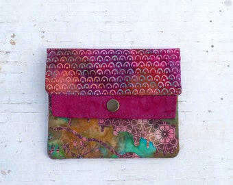 Pink Floral Batik Minimalist Wallet, Batik Fabric Wallet, Slim Wallet, Mini Wallet for Women