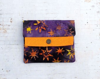 Stars Batik Cotton Mini Wallet, Handmade Slim Wallet