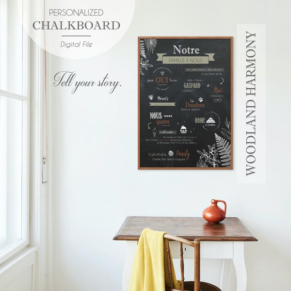 WOODLAND HARMONY - Chalkboard Histoire d'Amour - Affiche Souvenir Famille - Cadeau Couple Personnalisé - Décoration Forêt -