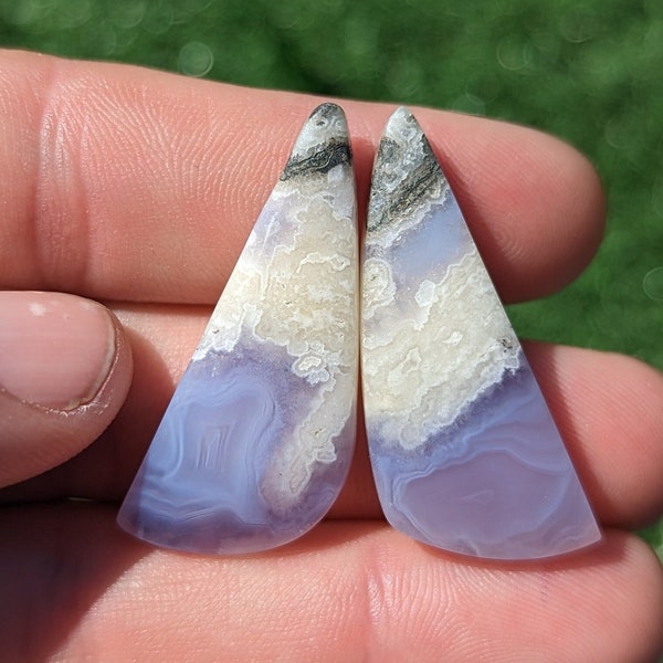 Moss Purple Chalcedony Cabochon Pair, Purple Moss Agate Pair Cabochon, Purple Chalcedony, Lavender, Rare, From Indonesia. PMP 2.6