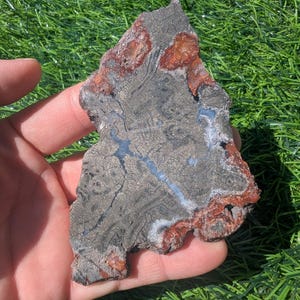 Red and White Marcasite Slab with unique shapes of marcasite.   Marc.3 Slab.  5mm thick and 2.2 oz.