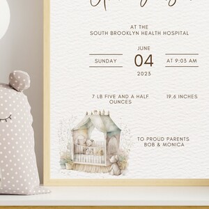Birth Stats Sign with flower, New Baby Girl Gift, Birth Stats Print, Baby Birth Stat Printable, Birth Information card, Birth Details Sign