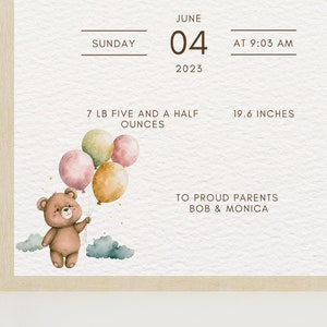 Birth Stats Sign with flower, New Baby Girl Gift, Birth Stats Print, Baby Birth Stat Printable, Birth Information card, Birth Details Sign